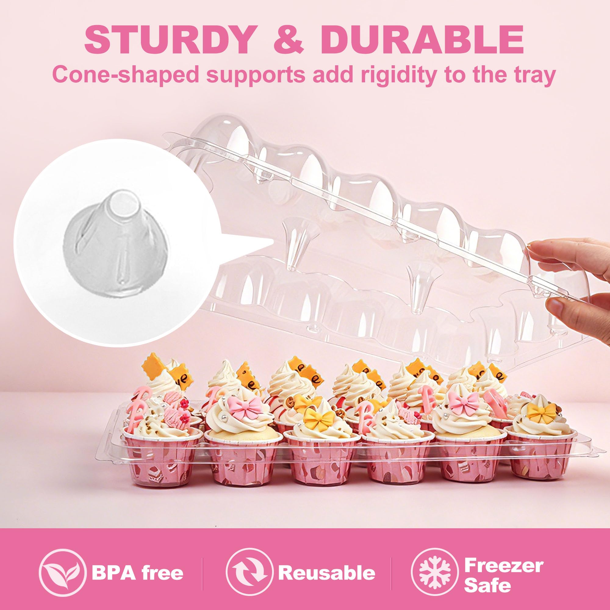 LotFancy Mini-Cupcake-Behälter, 24 Stück, 12 Sets, Kunststoff-Cupcake-Halter mit 288 Mini-Cupcake-Einlagen, transparente Einweg-Mini-Cupcake-Träger mit abnehmbarem Kuppeldeckel (Mini-Größe)