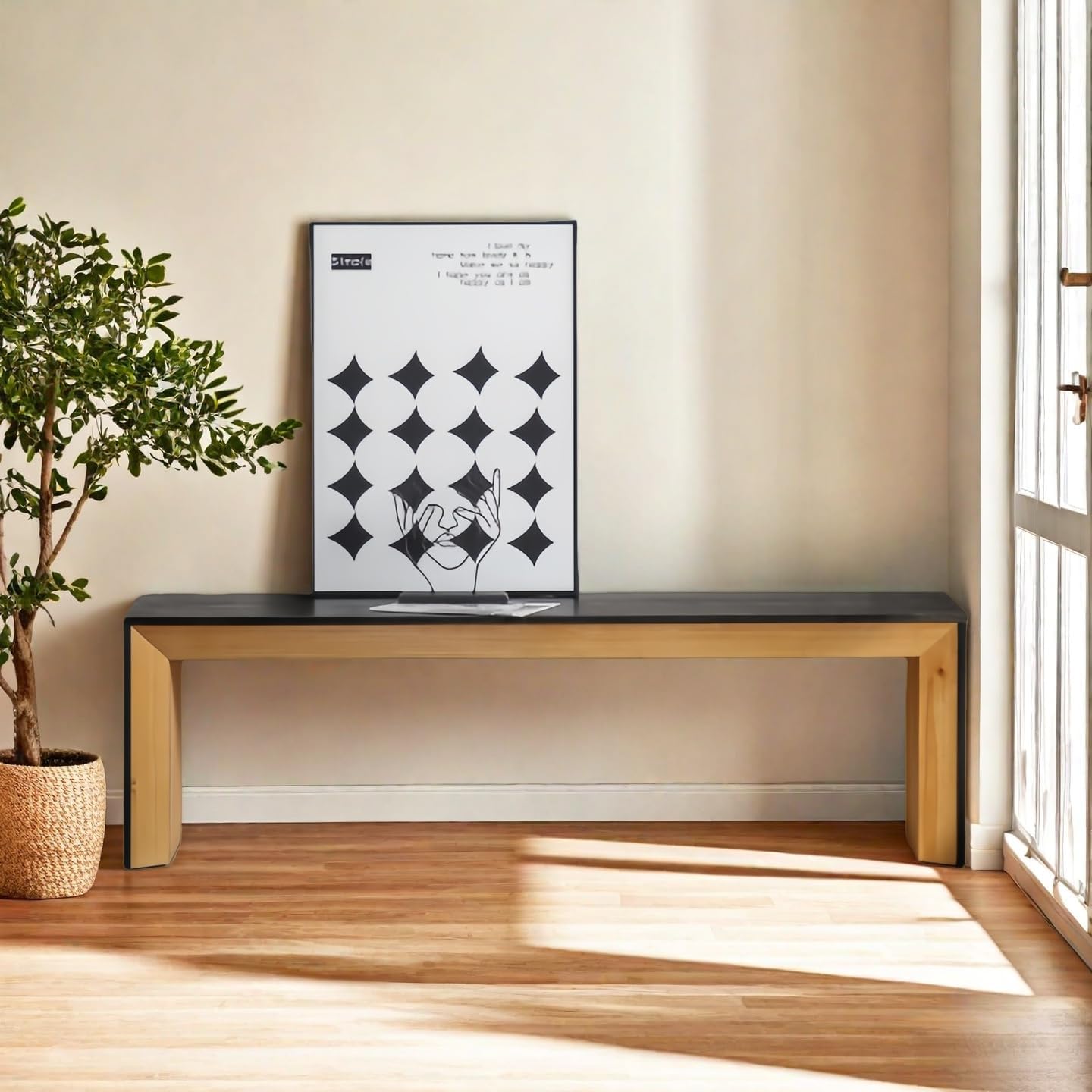 Modern Console Table, Engineered Wooden Console Table Narrow Entryway, 59-Inch Minimalist Long Entry Sofa Desk for Living Room, Hallway, Entrance, Foyer, Natural and Black