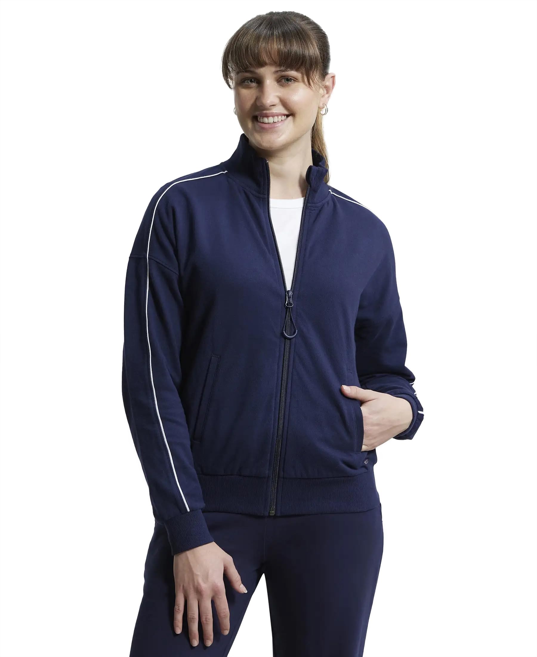 jockey A111 Women's Super Combed Cotton French Terry Regular Drop Shoulder Styled Jacket with Ribbed Cuff and Hem-picture-18