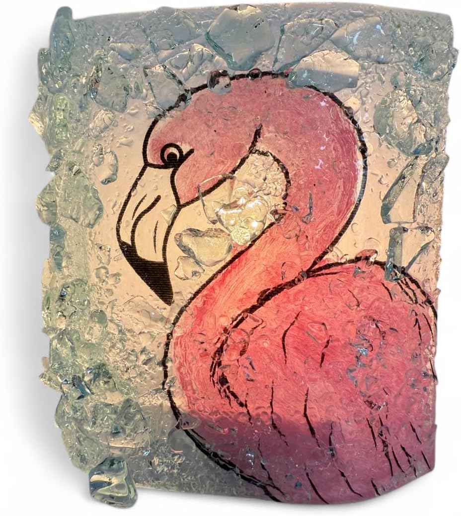 Pink Flamingo Recycled Glass Night Light nightlight Nitelite Handmade Art Deco style lighting