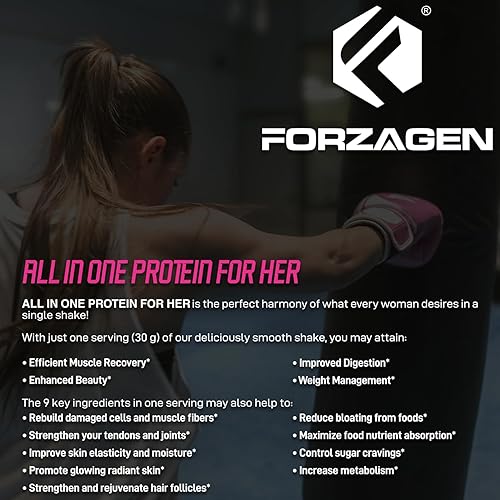 Miniatura 5 de Forzagen Proteína todo en uno para ella  Proteína en polvo para mujer con péptidos de colágeno múltiple  Suplemento de colágeno hidrolizado, salud