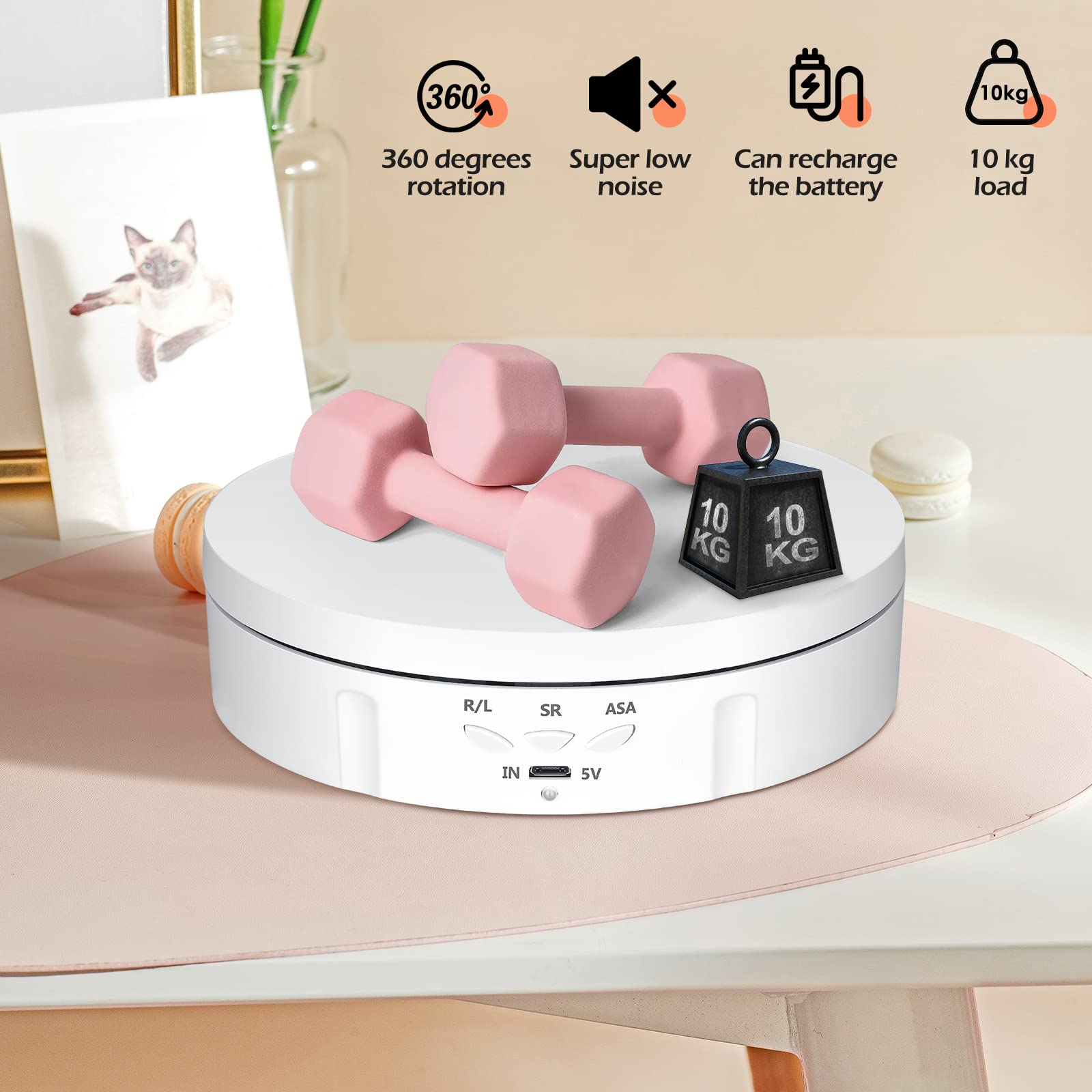 Platine Tournante Électrique 360° Rechargeable 10 Kg – Support Rotatif 14,6 Cm Pour Photos, Vidéos, Bijoux, Produits, Vitesse Et Direction Réglables