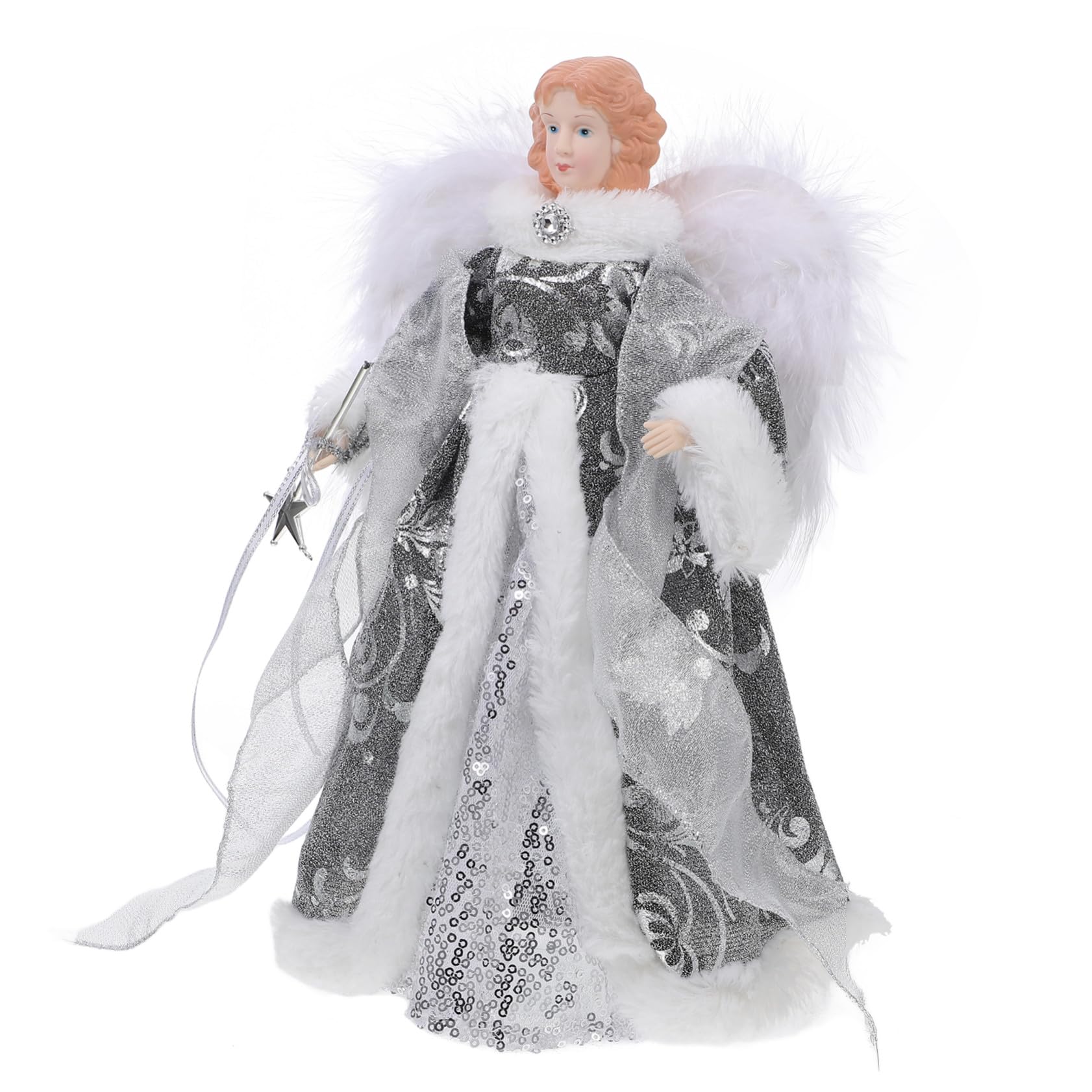 Ángel Decorativo Pequeño para Árbol de Navidad Figura con Alas de Peluche Adorno Navideño para Interiores Topper para Árbol Detalle Festivo para Fiestas de Navidad