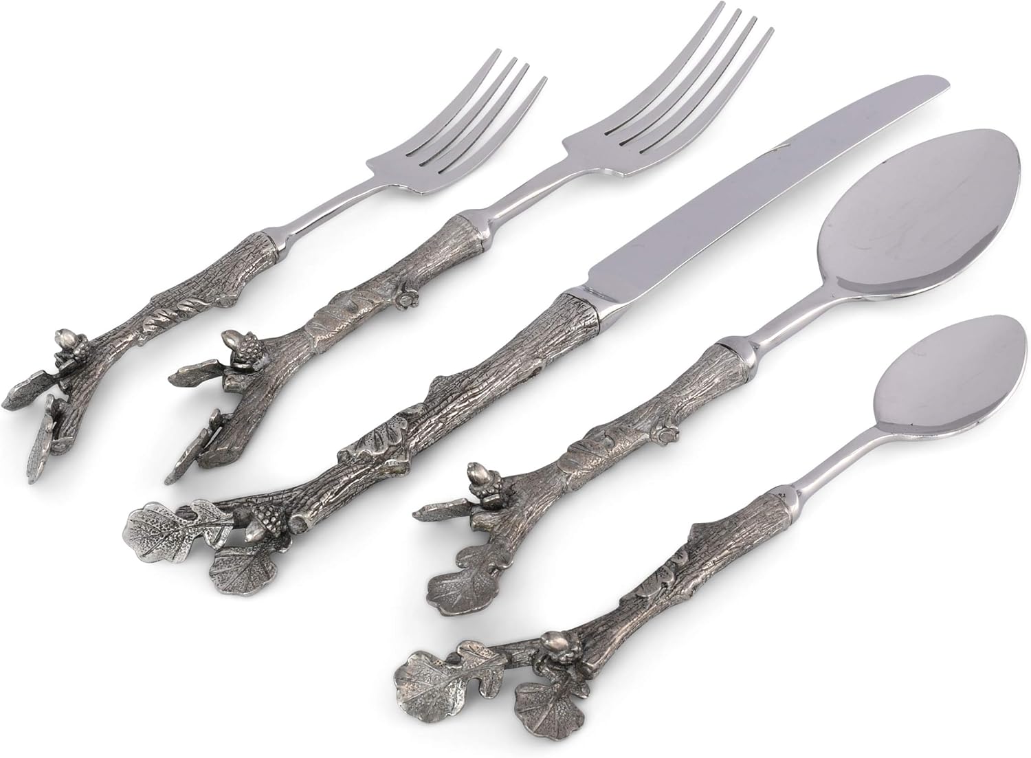 Vagabond House Pewter Acorn Flatware Set Place Setting (Set of 5 pieces) 9.5 inch Long