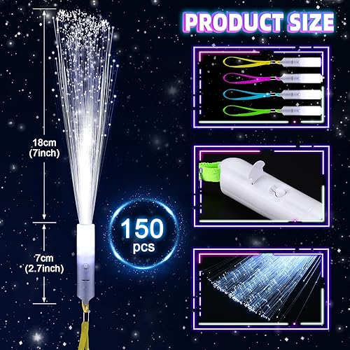 Miniatura 4 de 150 varillas de fibra óptica blanca, varitas brillantes y varitas de luz para niños, varita de fibra óptica con 3 modos de luz, suministros de