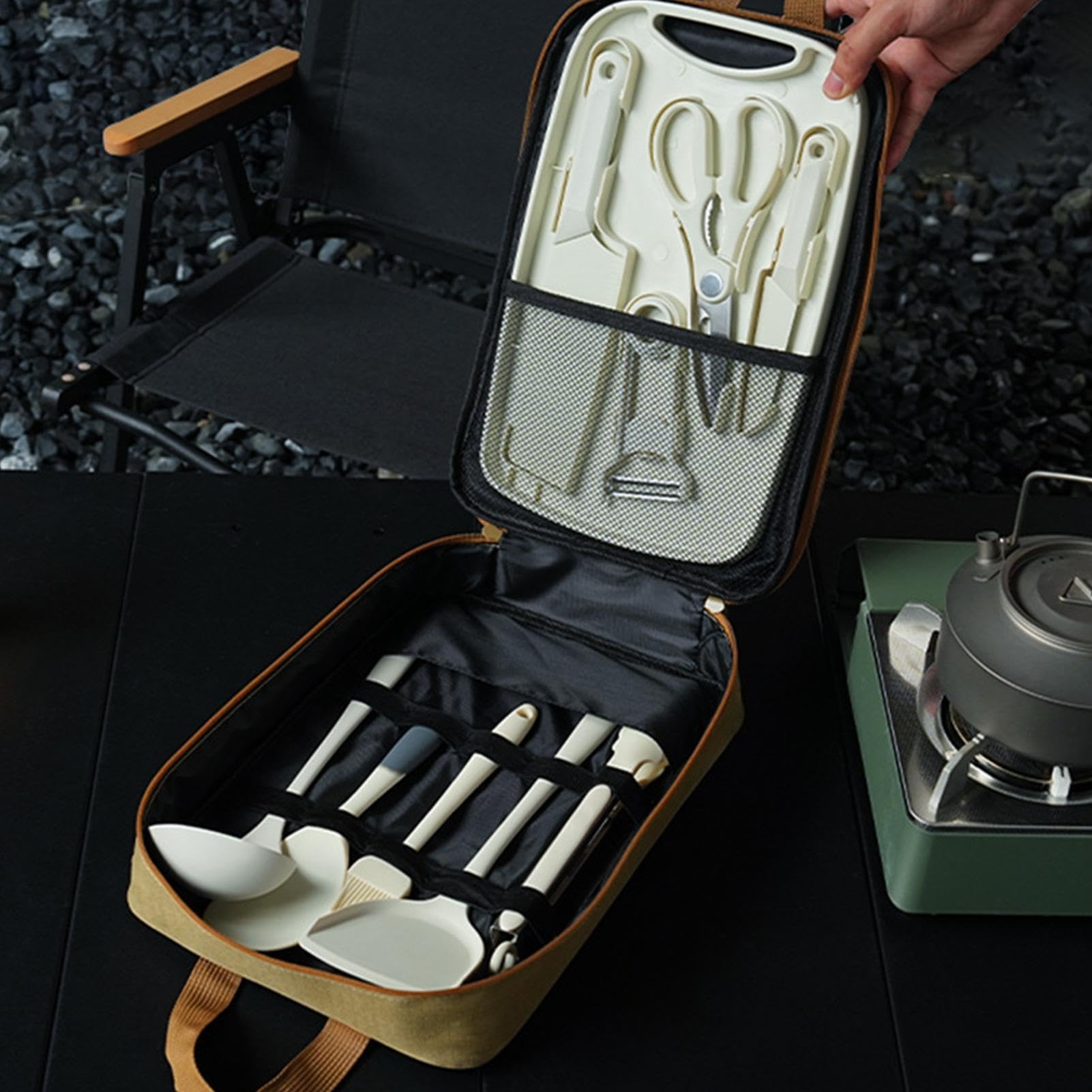 Camping-Kochgeschirr-Set Ergonomischer Griff mit multifunktionalen | Camping-Kochutensilien-Set für Rucksackreisen, Camping, Grillen, Picknick, Reisen, Wandern und Outdoor-