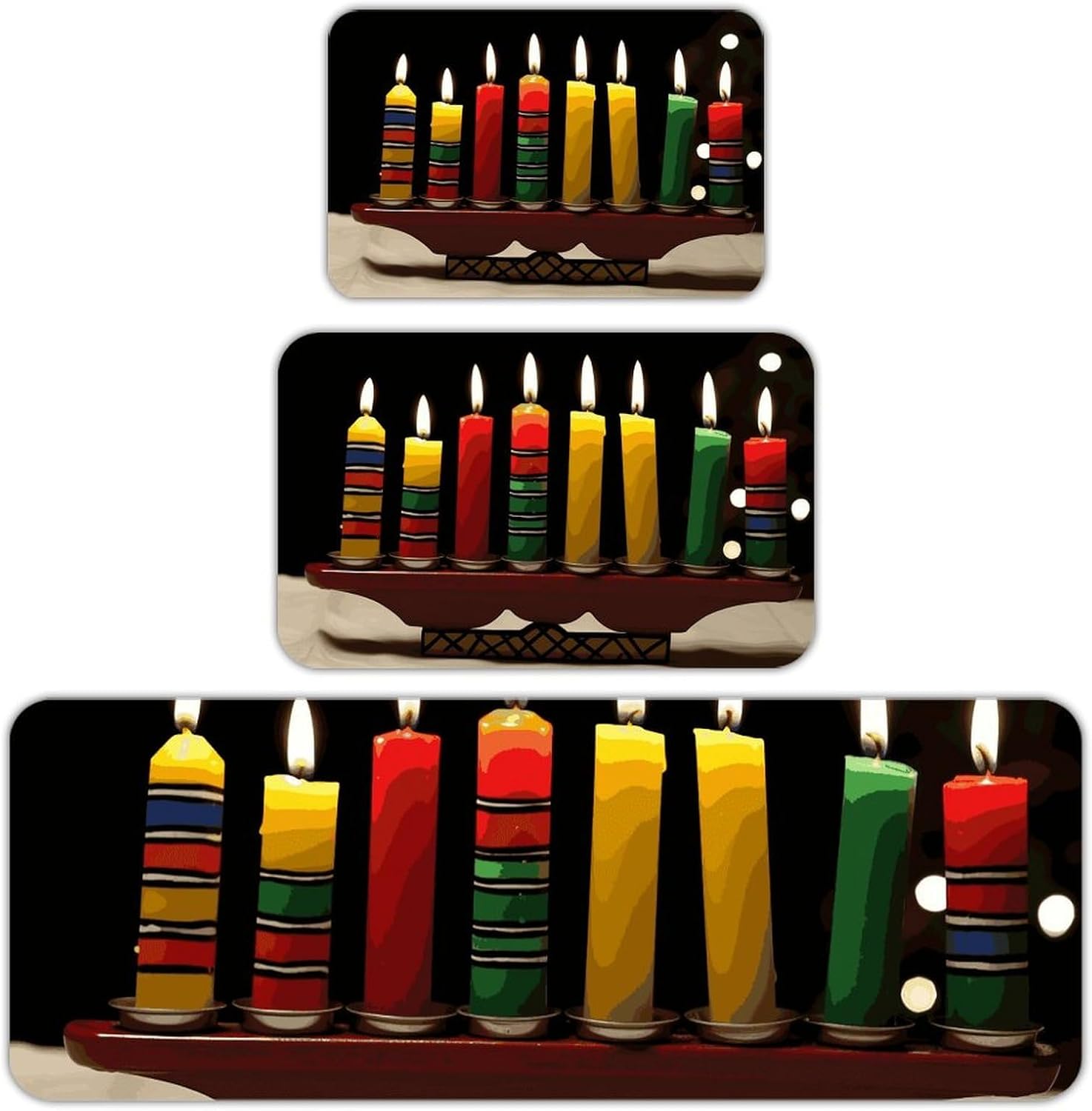 Kwanzaa Candles Kitchen Mats for Floor 3 Pcs Kitchen Rugs