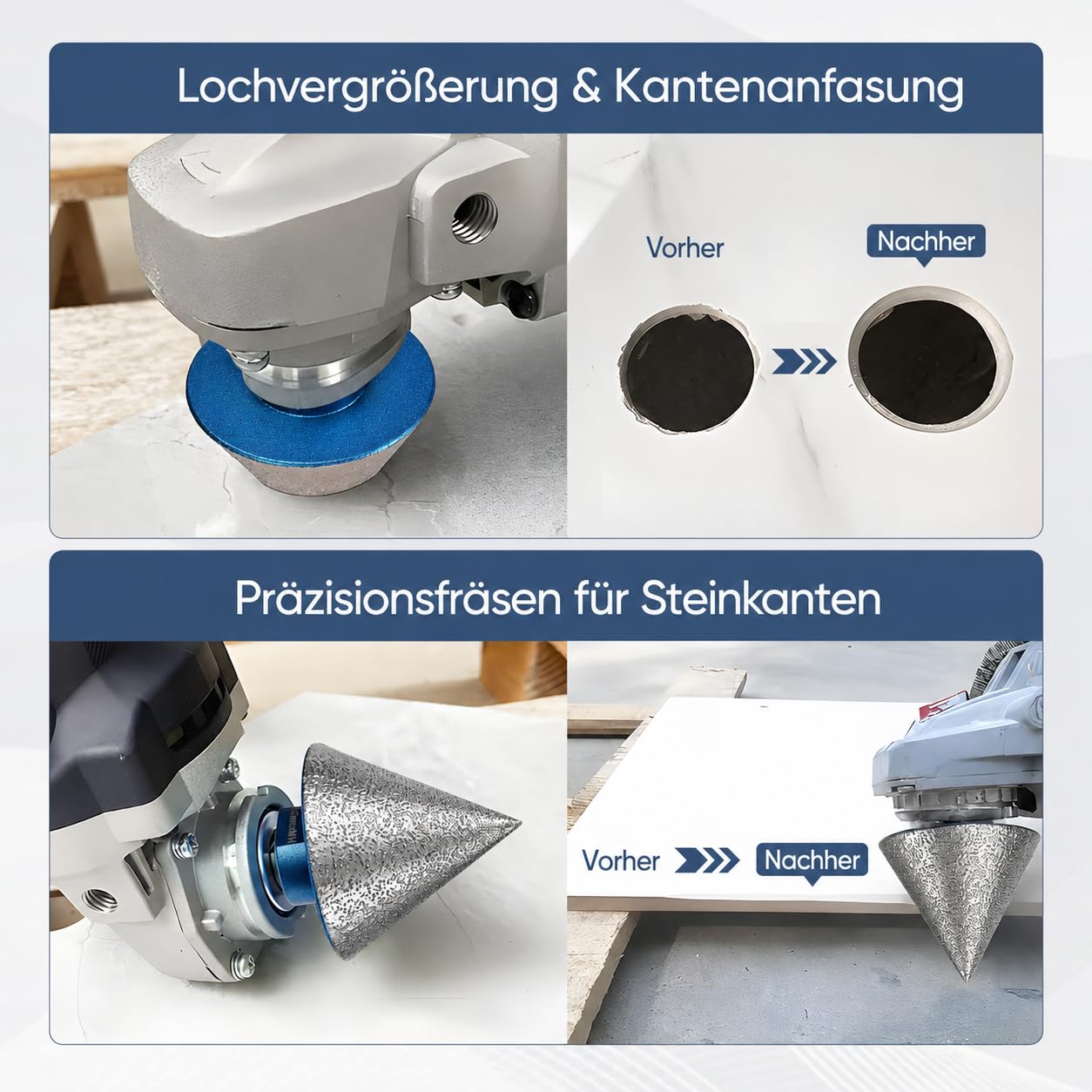 Diamant Fliesenbohrer Set 10 Stücke, 6/6/8/20/35/50/68mm, Diamant-Fasenbohrer /10mm Fingerbohrer/Dreikantschaft-Adapter vakuumgelötet für Porzellan Fliesen Keramik Granit Marmor