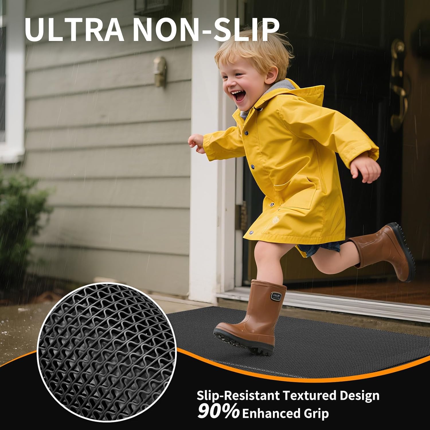 Front Door Mat 20''x31'', Drainage Heavy Duty Dirt Trapping Non-Slip Doormats, Outdoor Rubber Floor Mats, Restaurant Commercial Kitchen Industral Pool Entrance Bar Wet Area, Black