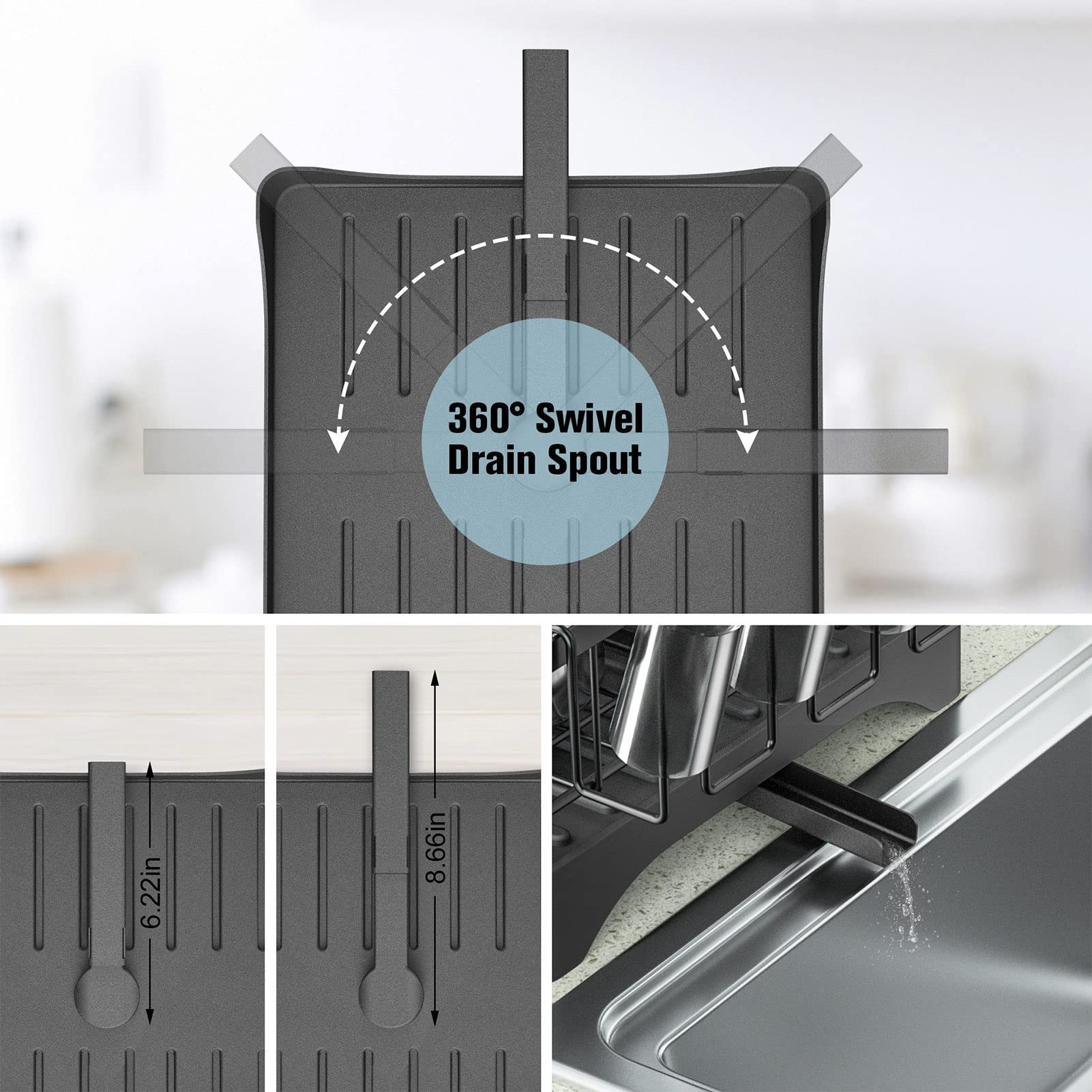 2 Tier Dish Drying Rack for Kitchen Counter, Aredy Black Stainless Steel Dish Drainers Rack with