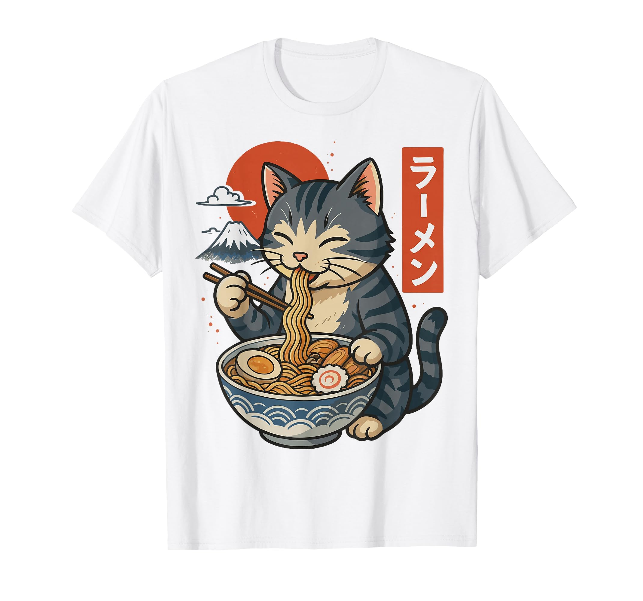 Anime Cat Eating Ramen Retro Kawaii Ramen Cat T-Shirt