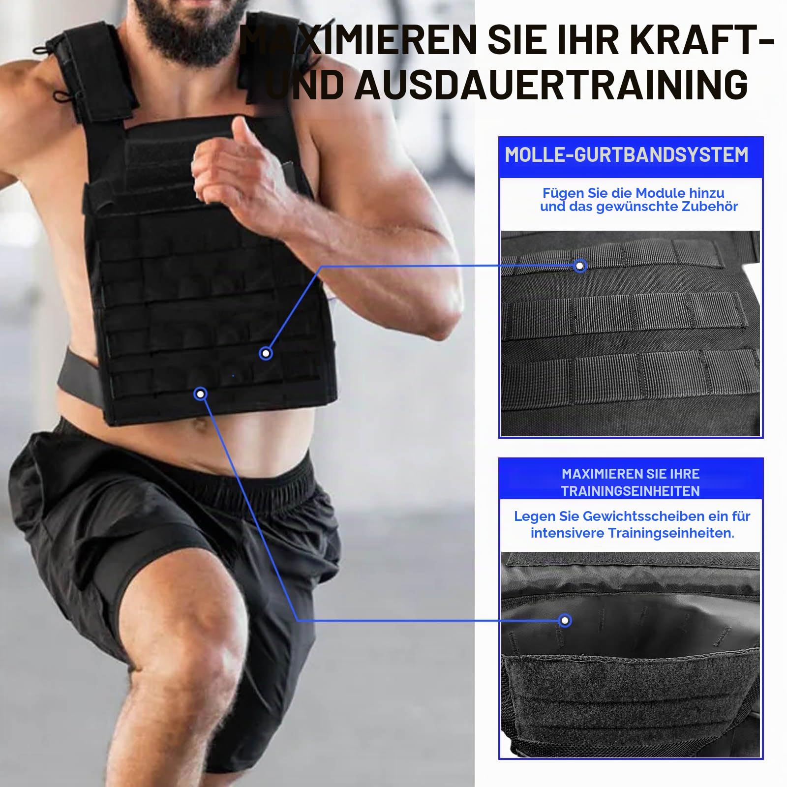 Miramrax Gewichtsweste für Damen und Herren, Gewichtswesten, verstellbar, Kraft- und Ausdauertraining, Fitness, taktisches Laufen