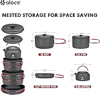 Vista 8 de Alocs Camping Cookware Set Camping Gear, Compact Camping Pots and Pans Set, Durable Hard Alumina Camping Cooking Set for Outdoor Backpacking Camping