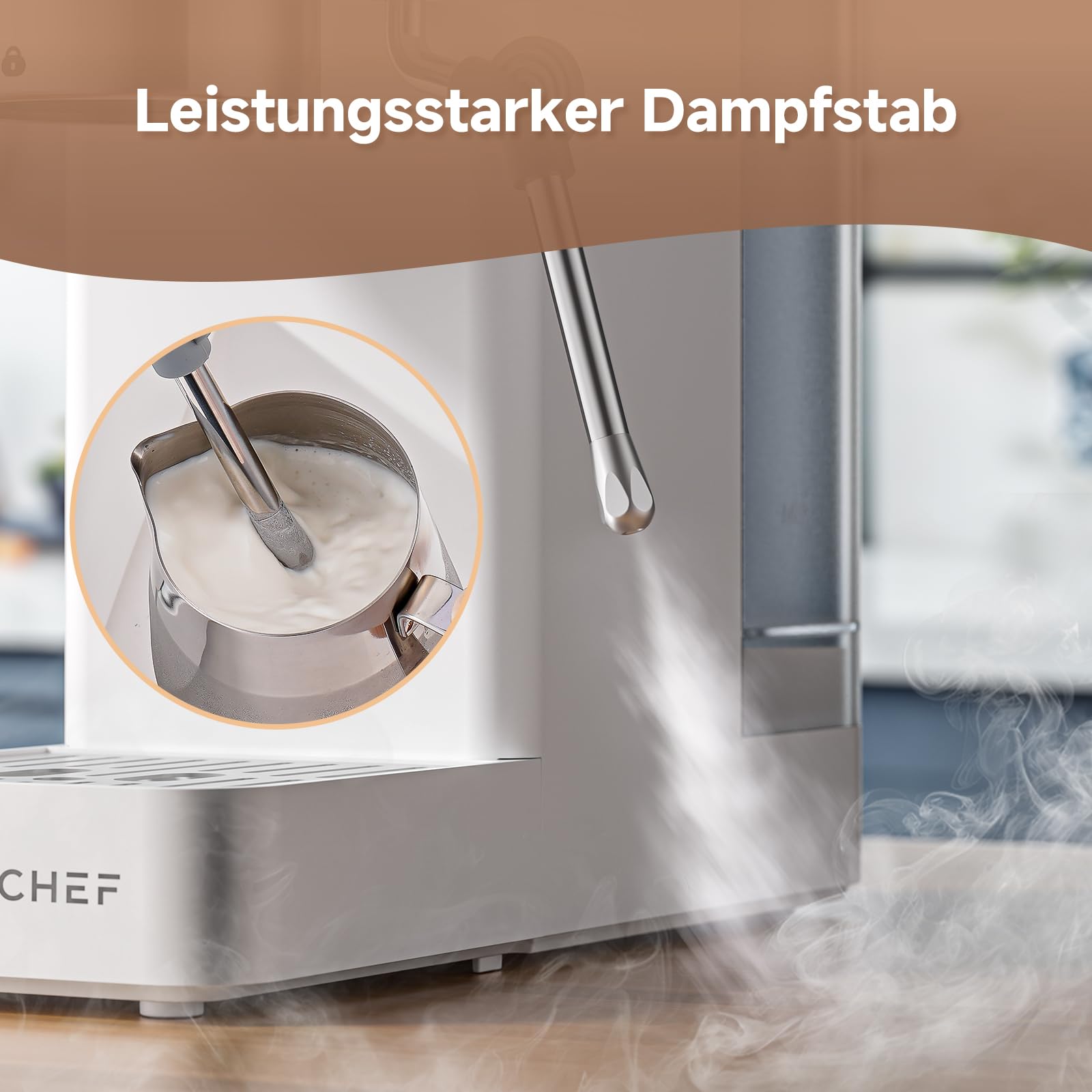 AMZCHEF Siebträgermaschine 20 Bar Espressomaschine klein mit LED-Display, Milchaufschäumer & Edelstahl-Dampfstab, 1350W Schnellaufheizung, 1,5L Wassertank, für Espresso Cappuccino Latte,Weiß