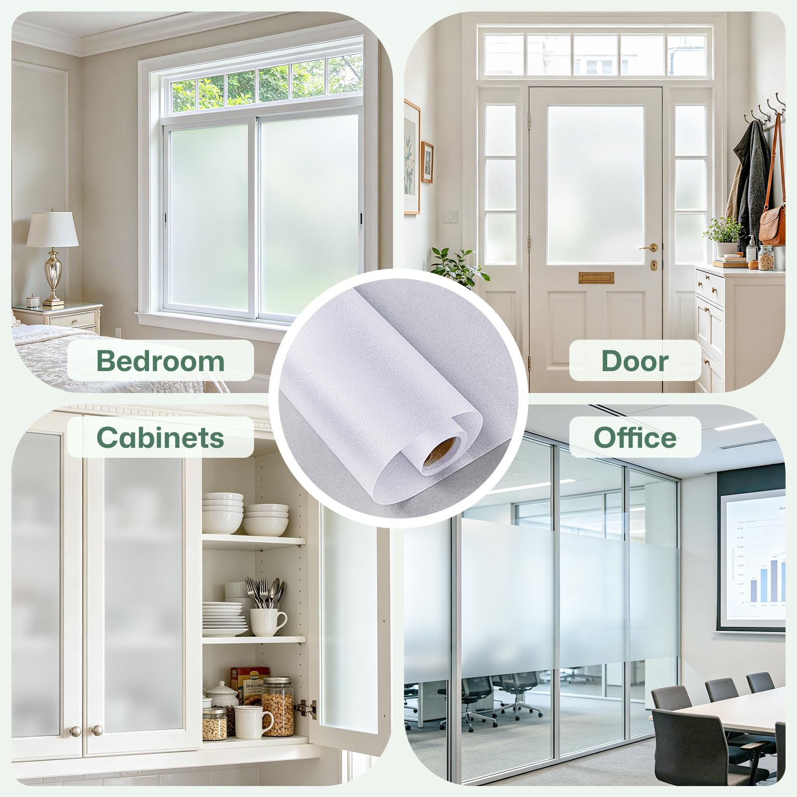 Coavas Pellicola per la privacy in vetro smerigliato, giorno e notte, opaca | Adesivo statico rimovibile, blocco UV, adatto agli affittuari per bagno, armadi, ufficio o porte, puro, 44,5 x 1.000 cm