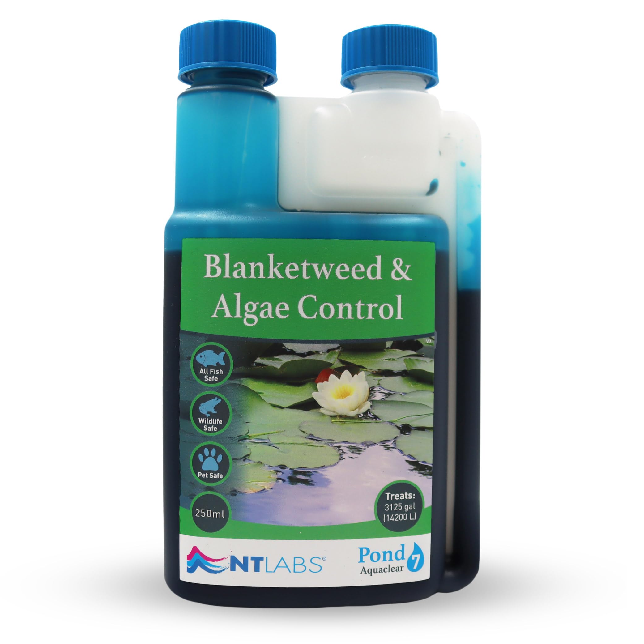 Pond Aquaclear, Blanketweed & Algae Control, Blue Dye For Pond Water/Water Features, Stops The Growth of Green Algae and Blanket Weed, Filters Out UV Light (250ml - Treats 14,200L)