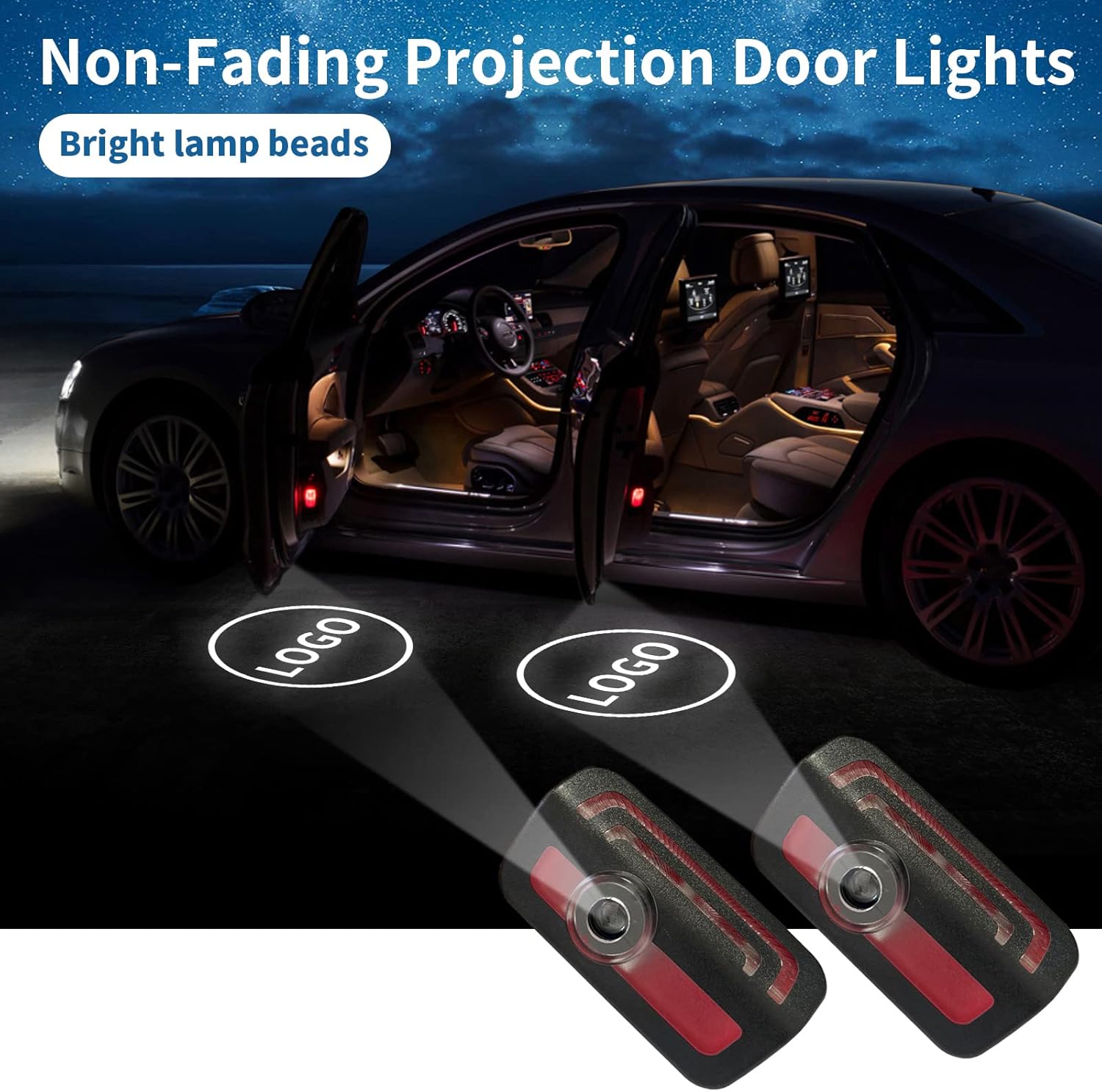 Non-Fading Car Door LED New Logo Projector Welcome Lamp Door Light Puddle lights Kit Compatible with Accessories S Class 2021-2024 / C Class 2022-2024 / E Class 2024 / EQS GLC