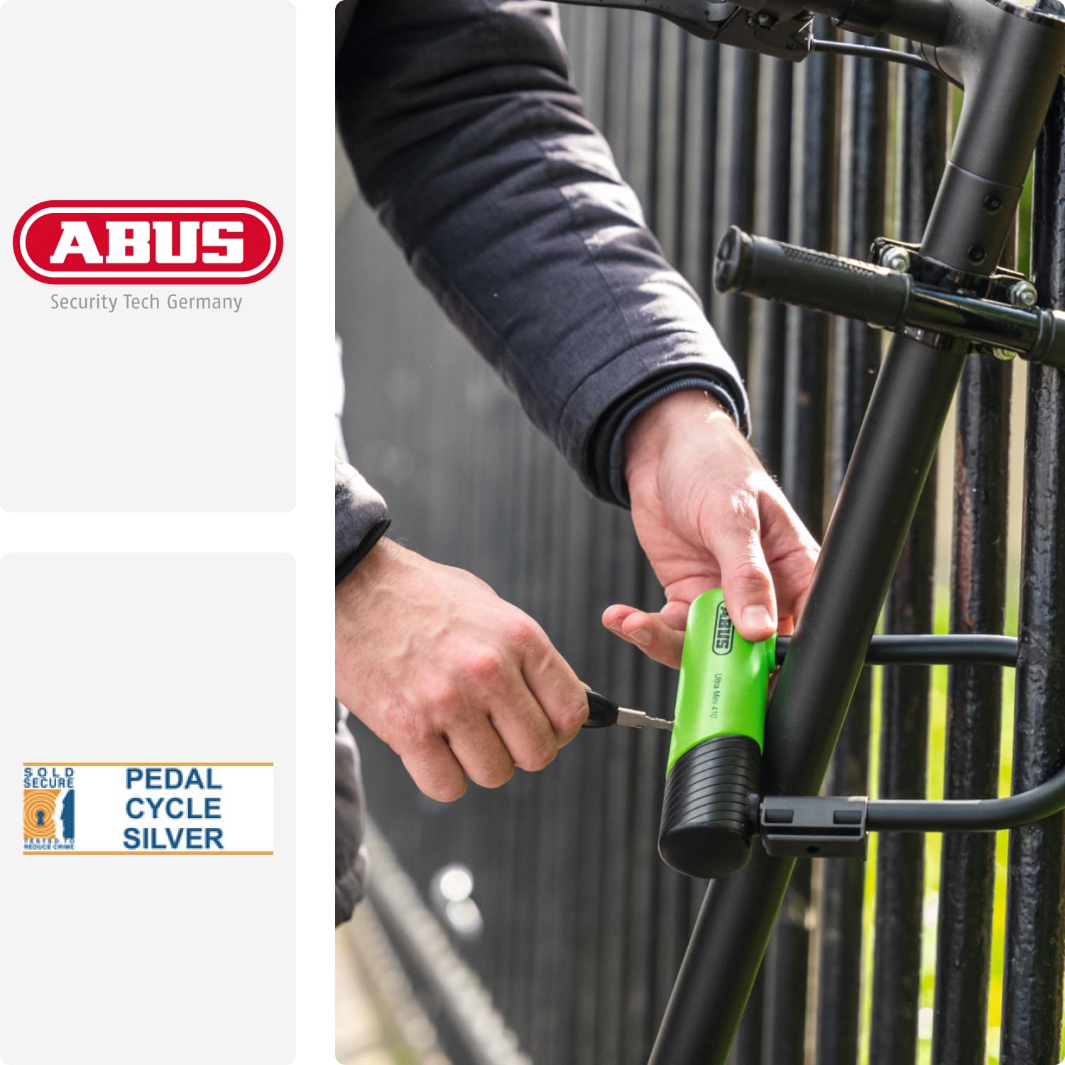 ABUS Bügelschloss 410K Ultra für Fahrrad und E-Scooter - handliches und robustes Fahrradschloss mit praktischer Halterung zum Transport - Fahrrad-Zubehör