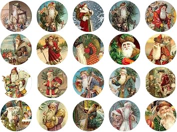 Assorted Vintage Santa Circles Christmas 1 1/2" Circles Collage Sheet #3