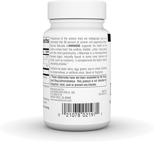 Miniatura 3 de Source Naturals D-manosa, potente apoyo para la salud del tracto urinario y la vejiga*, 500 mg - 30 cápsulas