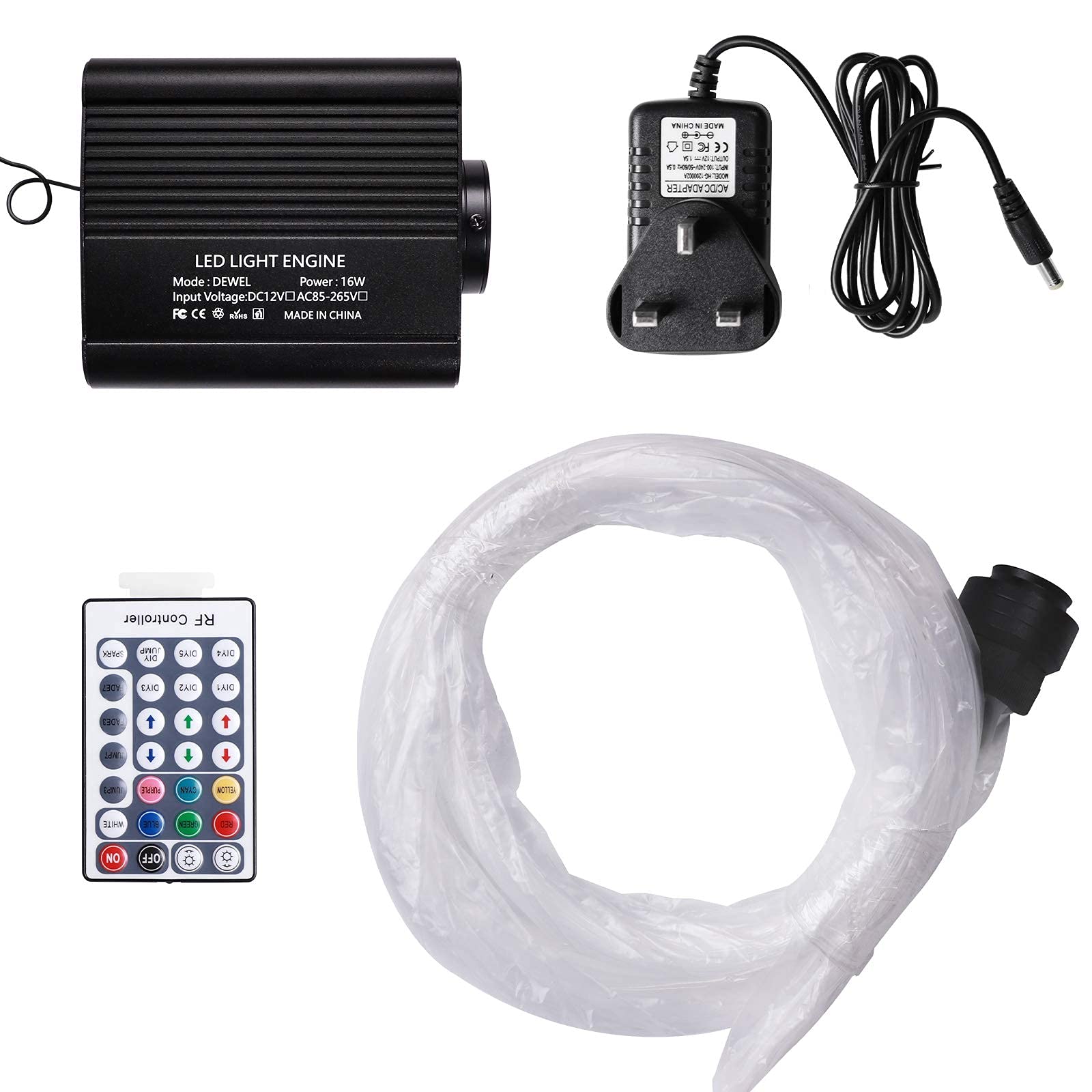 DEWEL Glasfaser LED Licht 16W RGBW 150PCS Sternenhimmel Glasfaser | Fernbedienung, Glasfaser Licht für Schlafzimmer, Hochzeit, Weihnachten, Esszimmer, Heimdekorationen, Party, Pools, KTV, DISCO