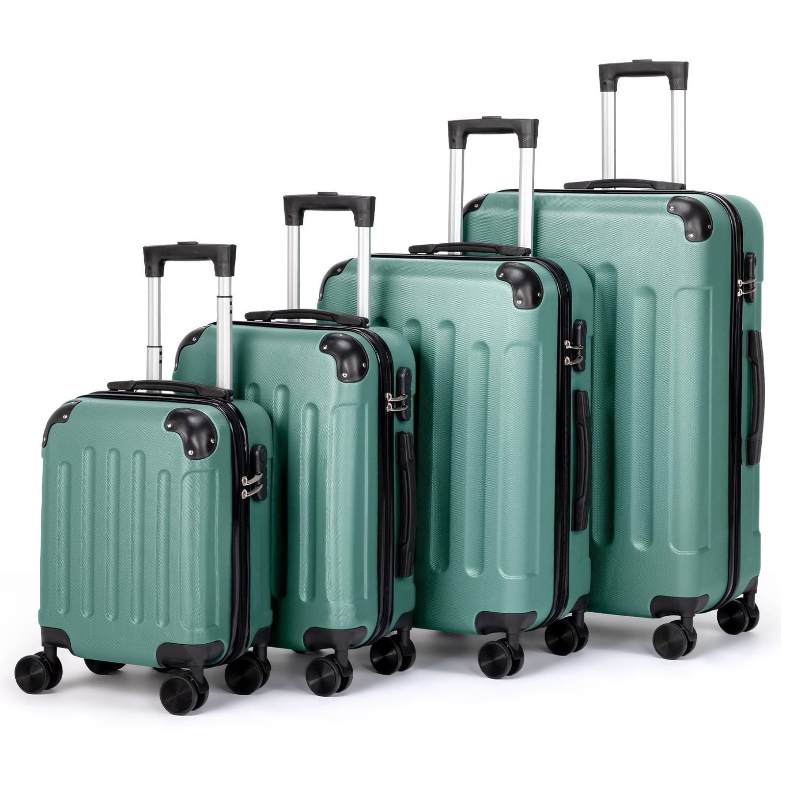 LALAHO Set de 4 Valises avec Renforts d'angle, Valise Grande Taille/Cabine, Petite Valise, Bagage Suitcase en ABS (Turquoise)