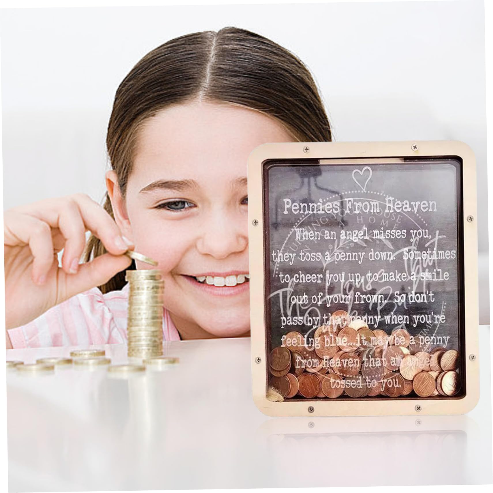 Amazon.co.jp: 天国の銀行からのペニー、木製の子供用貯金箱、透明な窓付きの楽園、コインボックス、子供、家族、友人へのメモリアルギフト、ホームデコレーションウッドカラー。  : おもちゃ