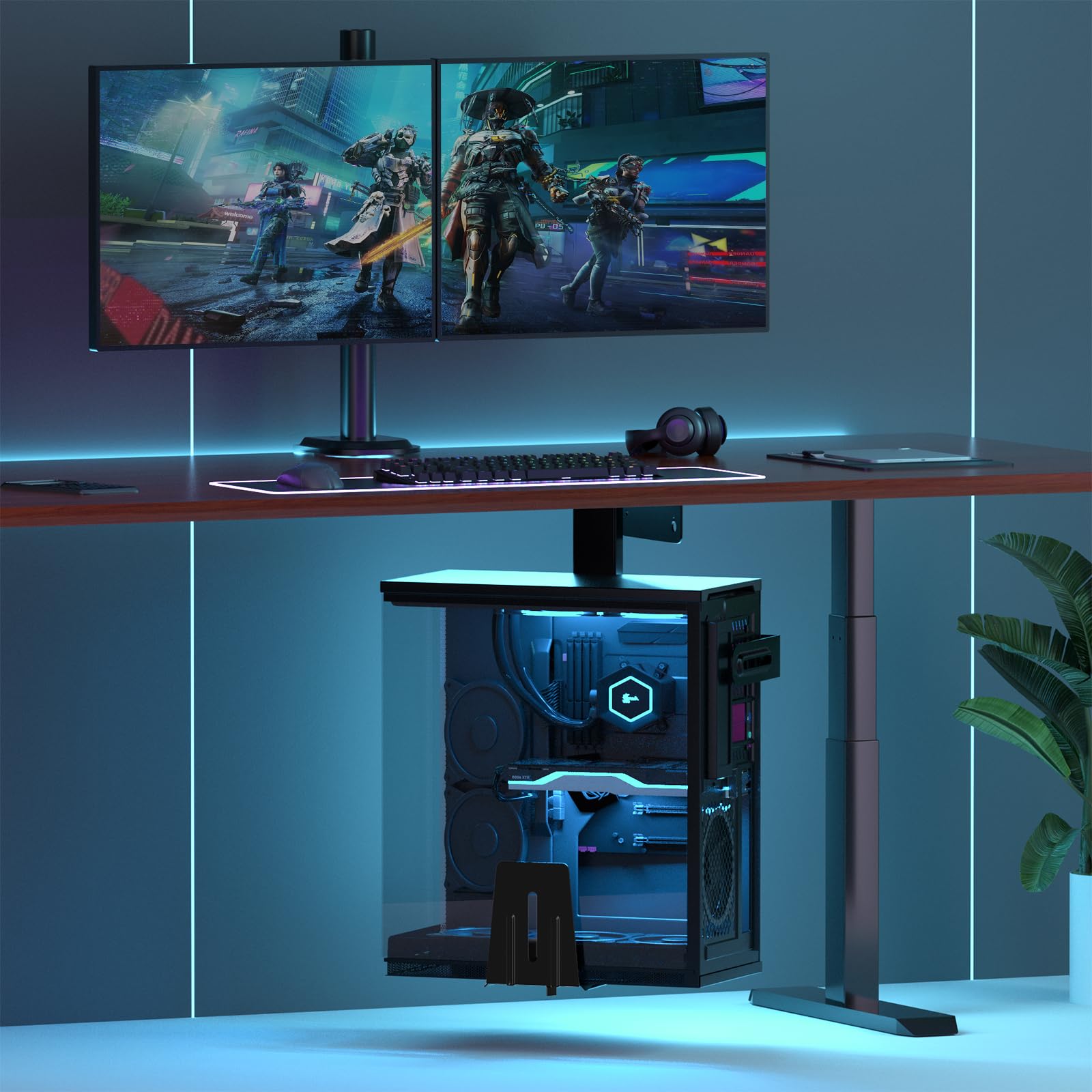 Support PC sous Bureau & Mural pour Boîtier Ordinateur, Ajustable Robuste 30 kg, Rotation 360°, Noir