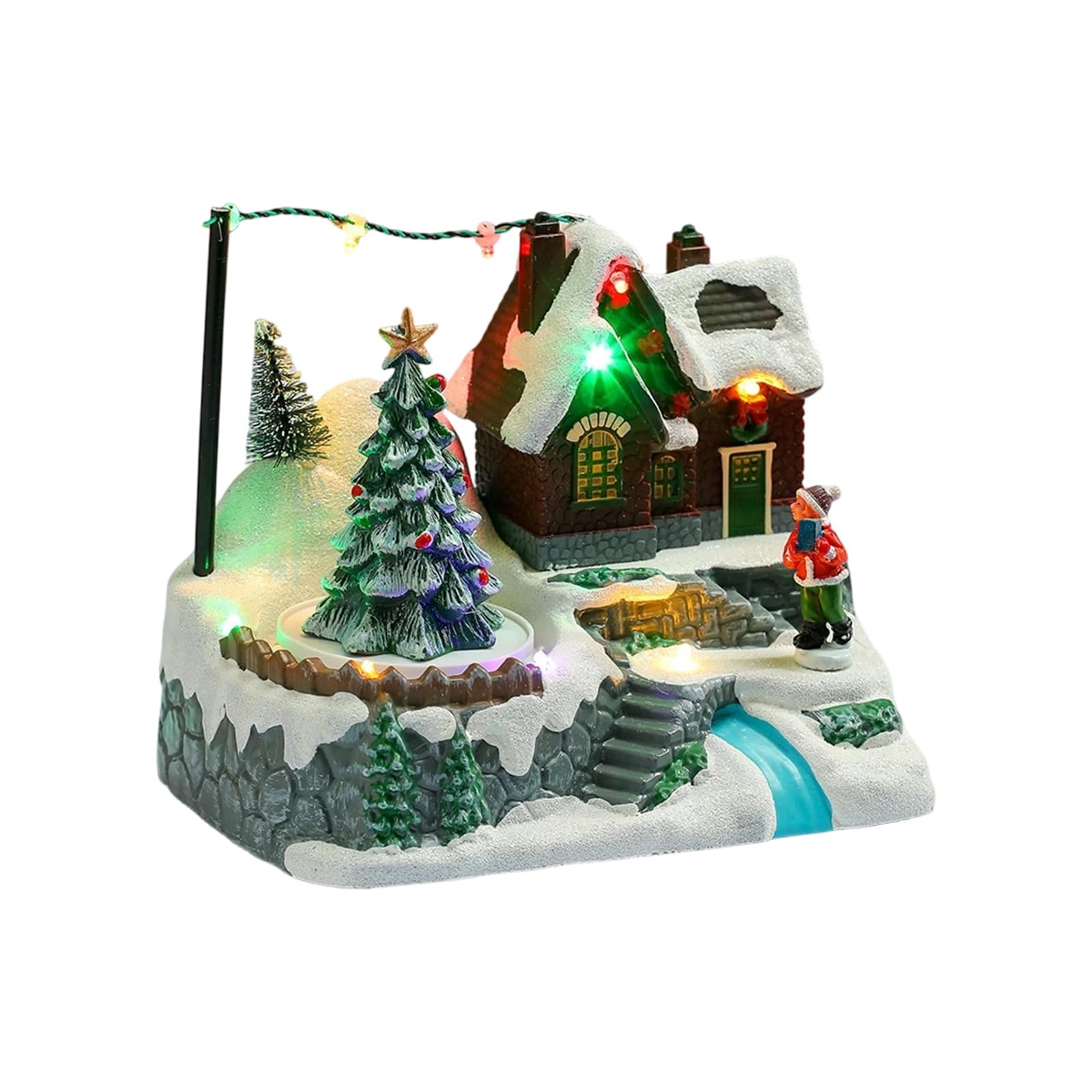 PANGBOER Figurine animate Musicali del Villaggio Natale con Babbo Natale/Albero Rotante Decorazioni Natalizie Musicali Ornamenti da Tavolo Regali Figurine delle Case del Villaggio