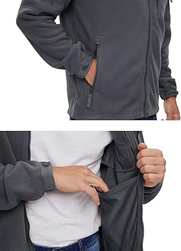 Miniatura 7 de MAGCOMSEN Chaqueta de forro polar con cremallera completa para hombre, casual, cuello alto, chaquetas tácticas de invierno, abrigos cálidos