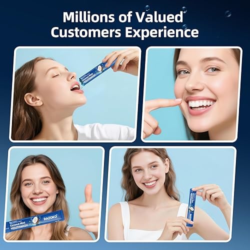 Miniatura 7 de RAZOKO Enjuague bucal de tamaño de viaje, paquetes portátiles para llevar, enjuague bucal sin alcohol ni flúor para higiene bucal, menta fresca +