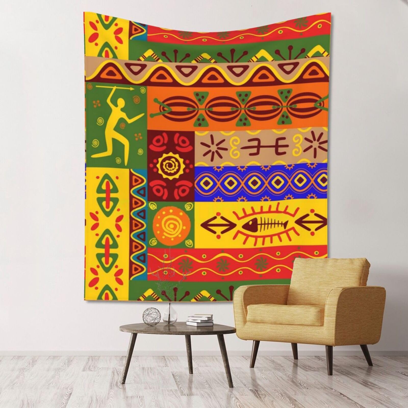WKSGDSG Large Wall Hanging, Machine Washable Tapestry For Dorm Room, African National Patterns, Lightweight Polyester Wall Art For Bedroom Living Room, 152x130cm