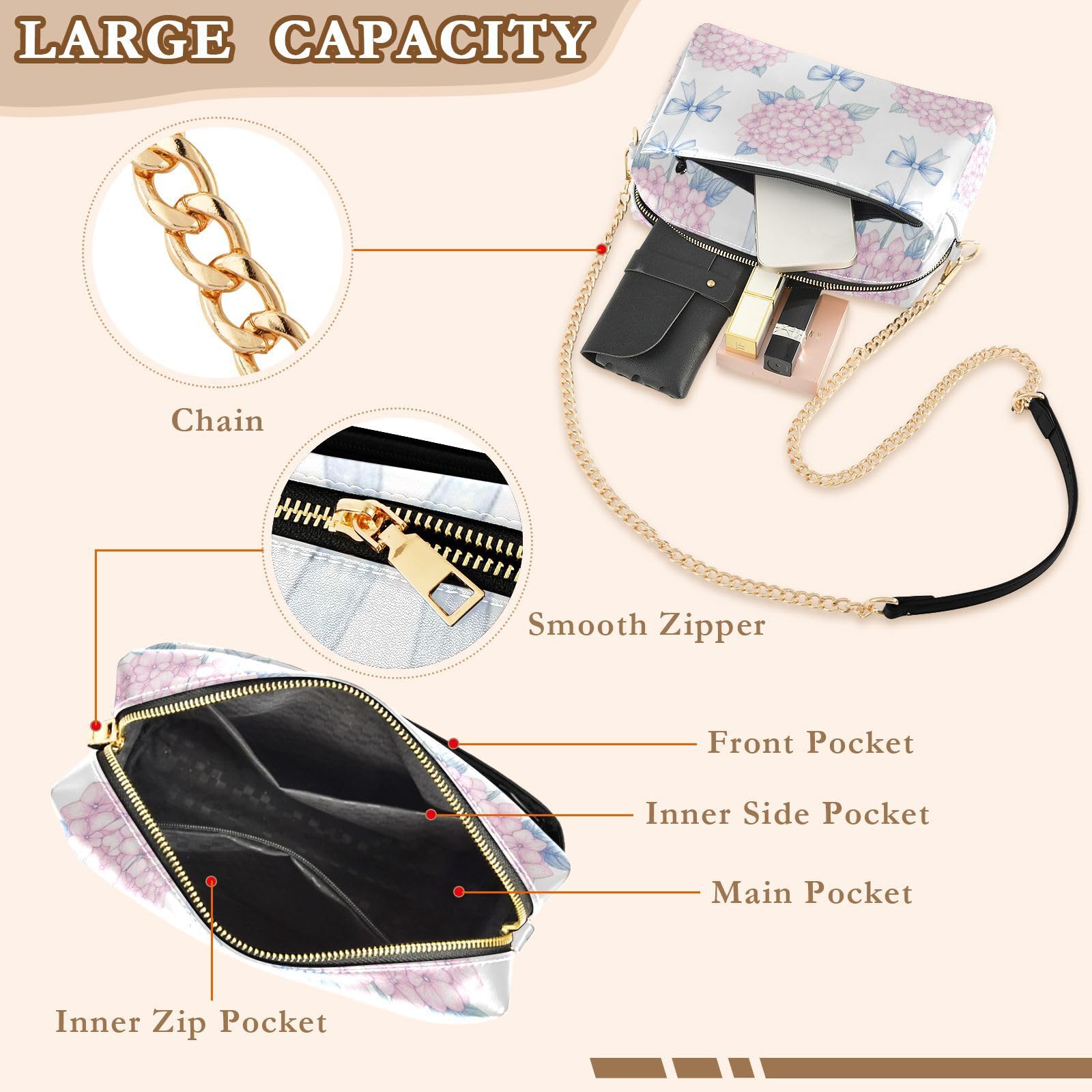 Bolso bandolera ligero con correa de cadena con capacidad de 2,5 L para