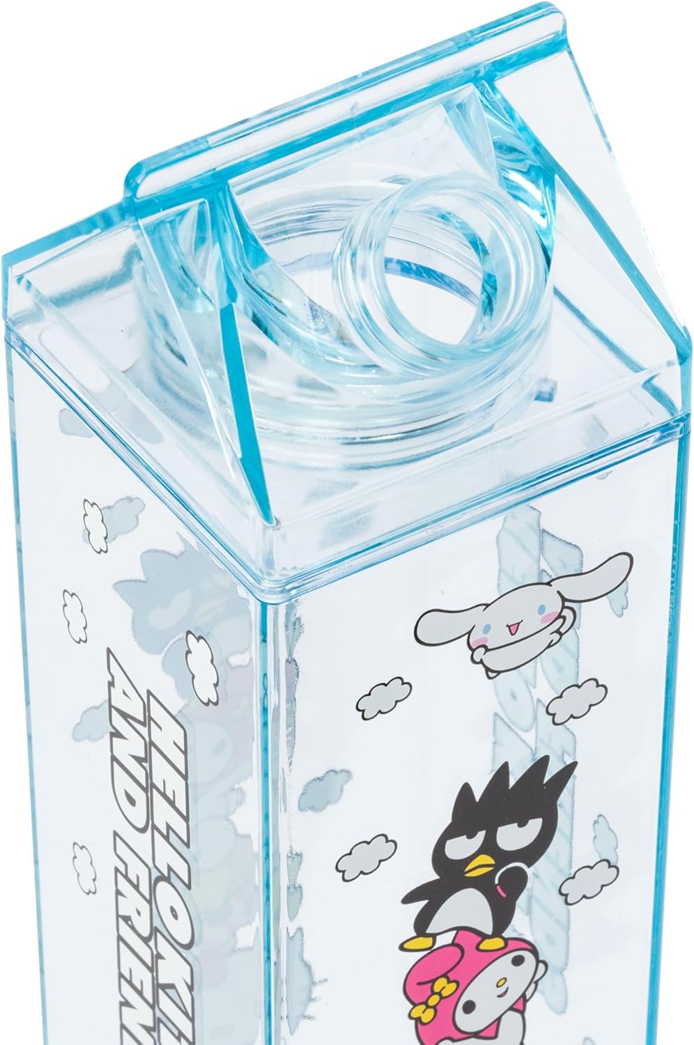 Silver Buffalo Sanrio Hello Kitty and Friends Featuring Cinnamoroll, Badtz-Maru, My Melody, and Keroppi Plastic Milk Carton Pitcher Bottle, 16.2 Ounces