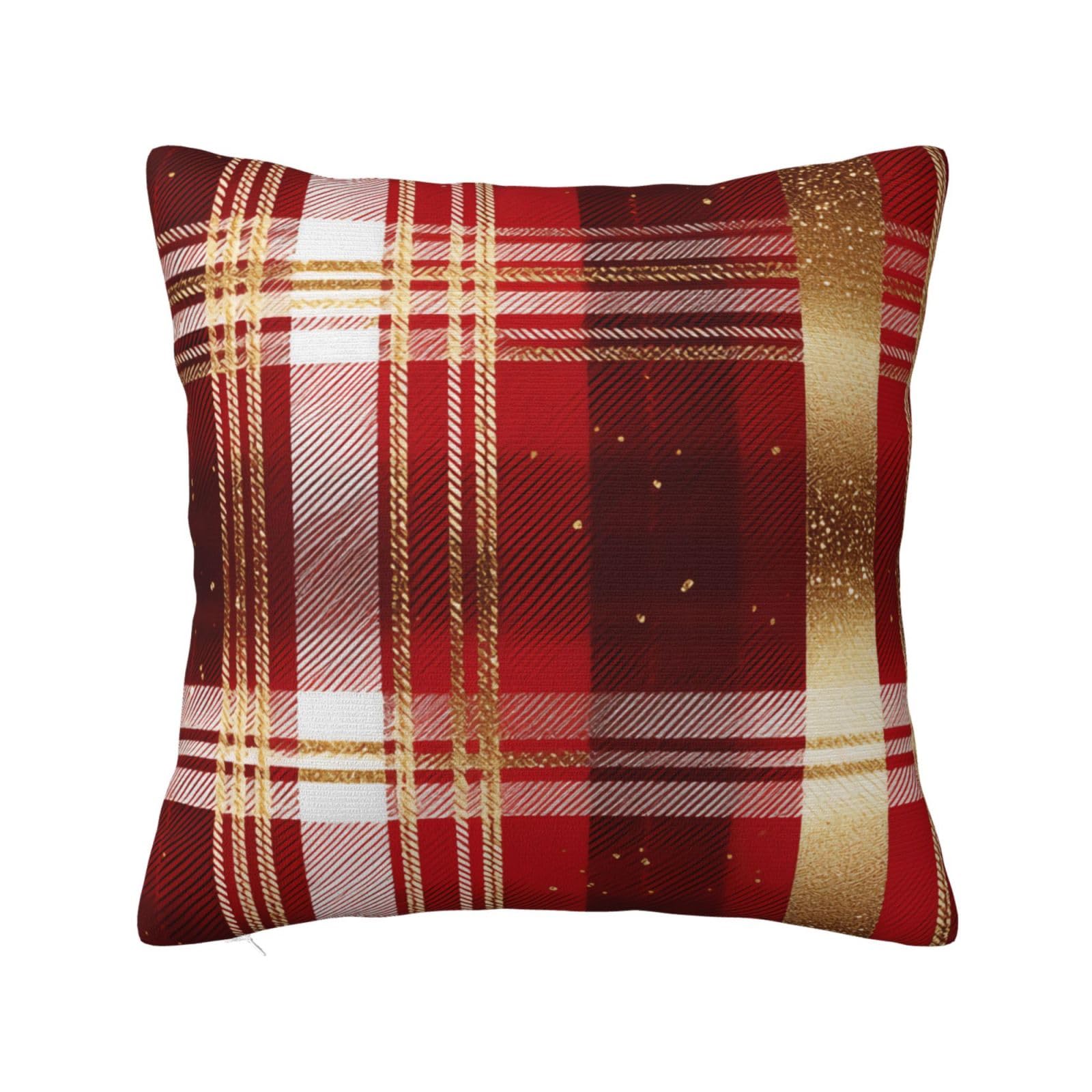Red Gold Christmas Tartan Pattern Pillowcase 22"x22"