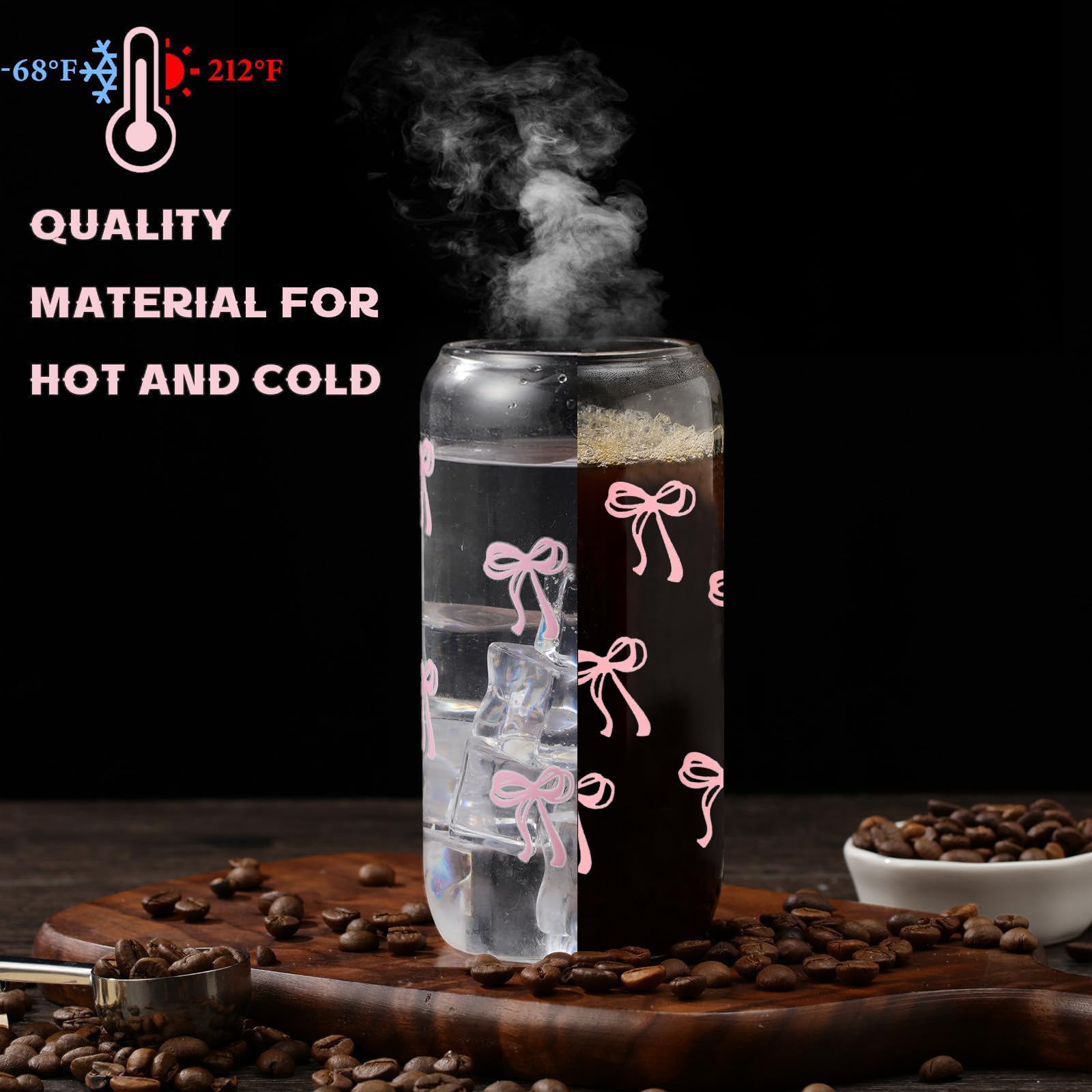 Anhow Bicchiere con Cannuccia, 4 Pezzi 500ML Bicchieri Acqua Vetro con Coperchio e Cannuccia per Soda, Smoothie, Tè, Birra, Latte, Caffè, Cocktail - Trasparente