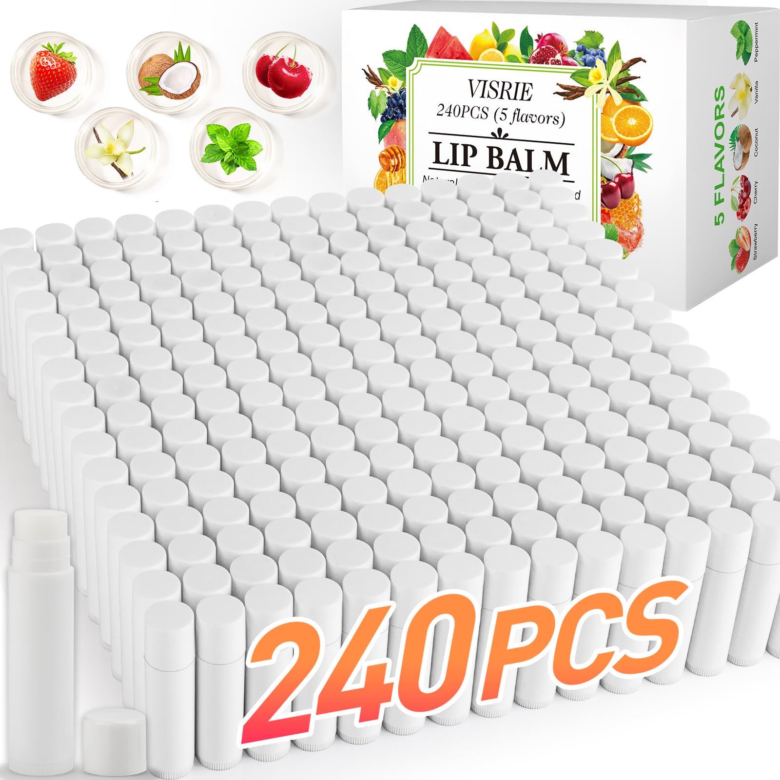VISRIE Lippenbalsam, 240 Stück, ohne Etikett, natürliche Lippenbalsame in leerem Rohr, personalisierte Lippenbalsame für Partygeschenke für Erwachsene und Partygeschenke