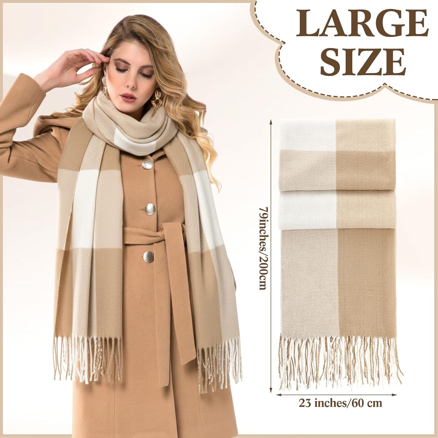 Coume 6 Pcs Women Scarf Women Long Plaid Winter Scarf with Tassel Warm Soft Buffalo Blanket Large Knit Tartan Wrap Shawl Gift - Image 2