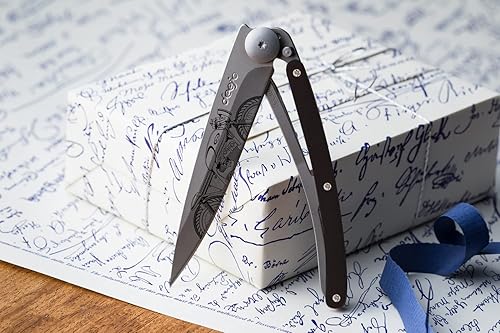 Miniatura 8 de deejo - Navaja de bolsillo plegable ultraligera con clip para cinturón - Versión Ebony 1.3 OZ - Hoja fina y afilada - Patrón Café Racer - Acero