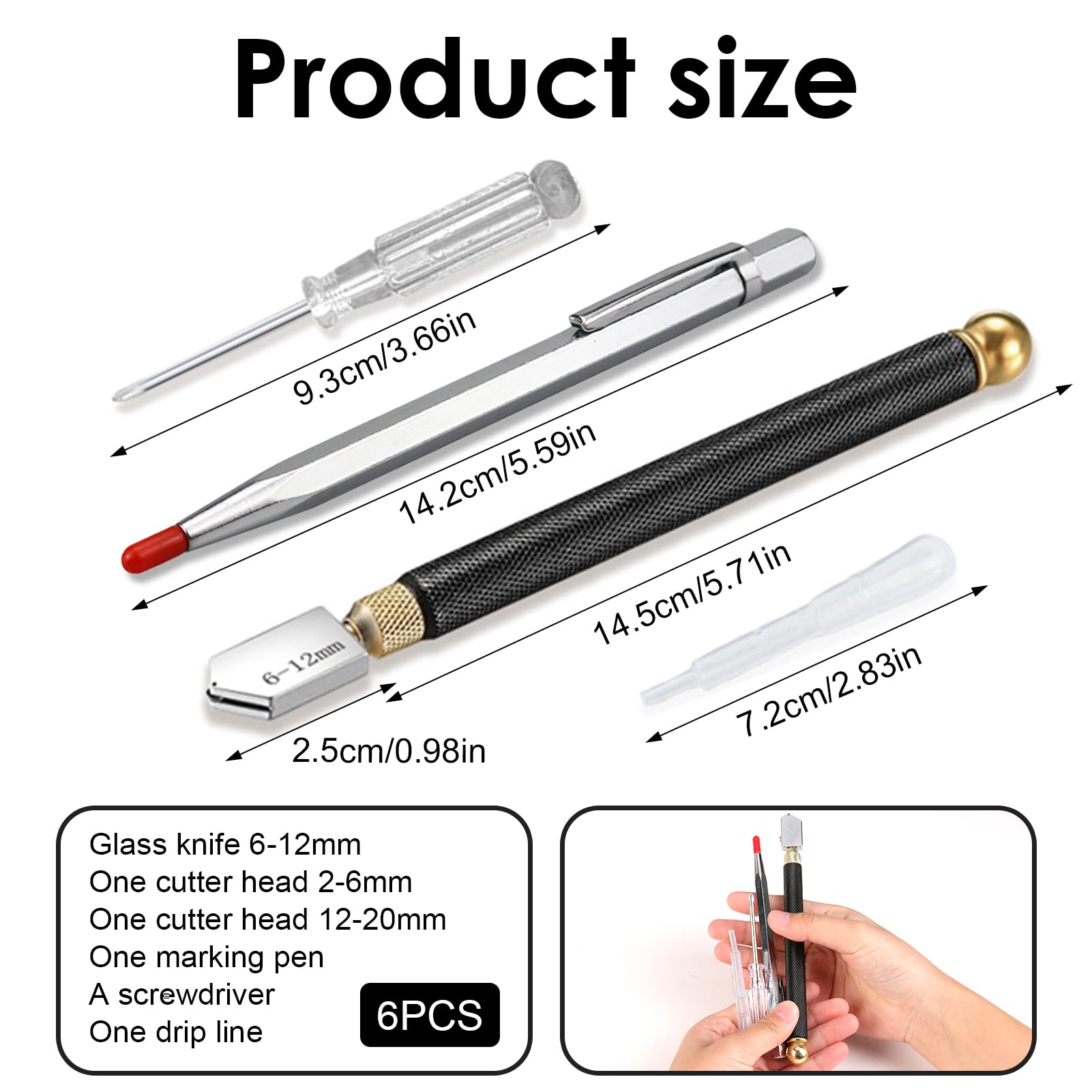 Tagliavetro Professionale 3 Teste Intercambiabili 2-20mm - Kit Completo Per Vetro, Piastrelle E Specchi - Foto 14