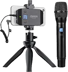 Microfone sem fio para smartphone, comica CVM-WS50(H), microfone de mão para entrevista com telefones iPhone/Android, microfone de gravação profissional para cantar vídeo, vlog, YouTube, TikTok,