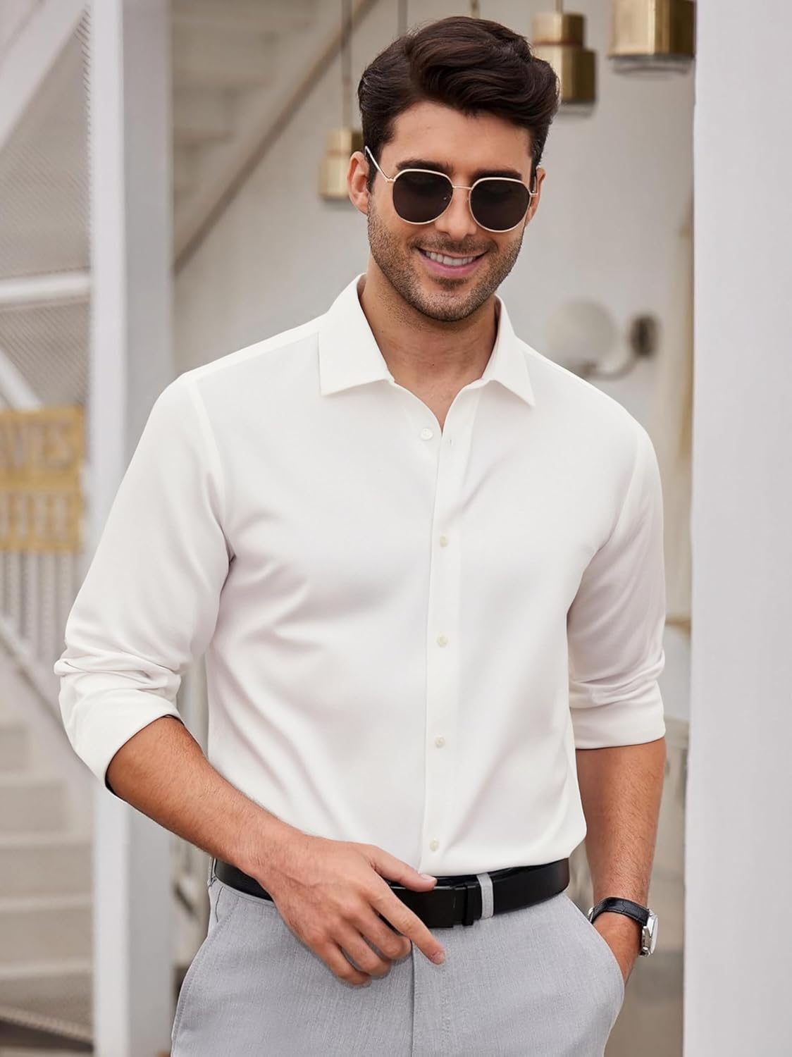 Alex Vando Mens Dress Shirts 8-Way Super Stretch French Placket Business Button Down Shirt Men - Image 3