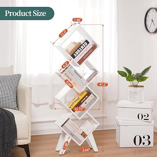 Miniatura 3 de Yoobure Estantería blanca, estantería pequeña de madera de 4 niveles, organizador de libros altos, estantes modernos de pie para CDslibros en
