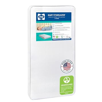 Sealy Baby 2 Stage Infant Crib Mattress Plus Toddler Bed Fit, Breathable, Cooling Foam, EverEdge Steel Guards and Dual Firmness, Stargazer