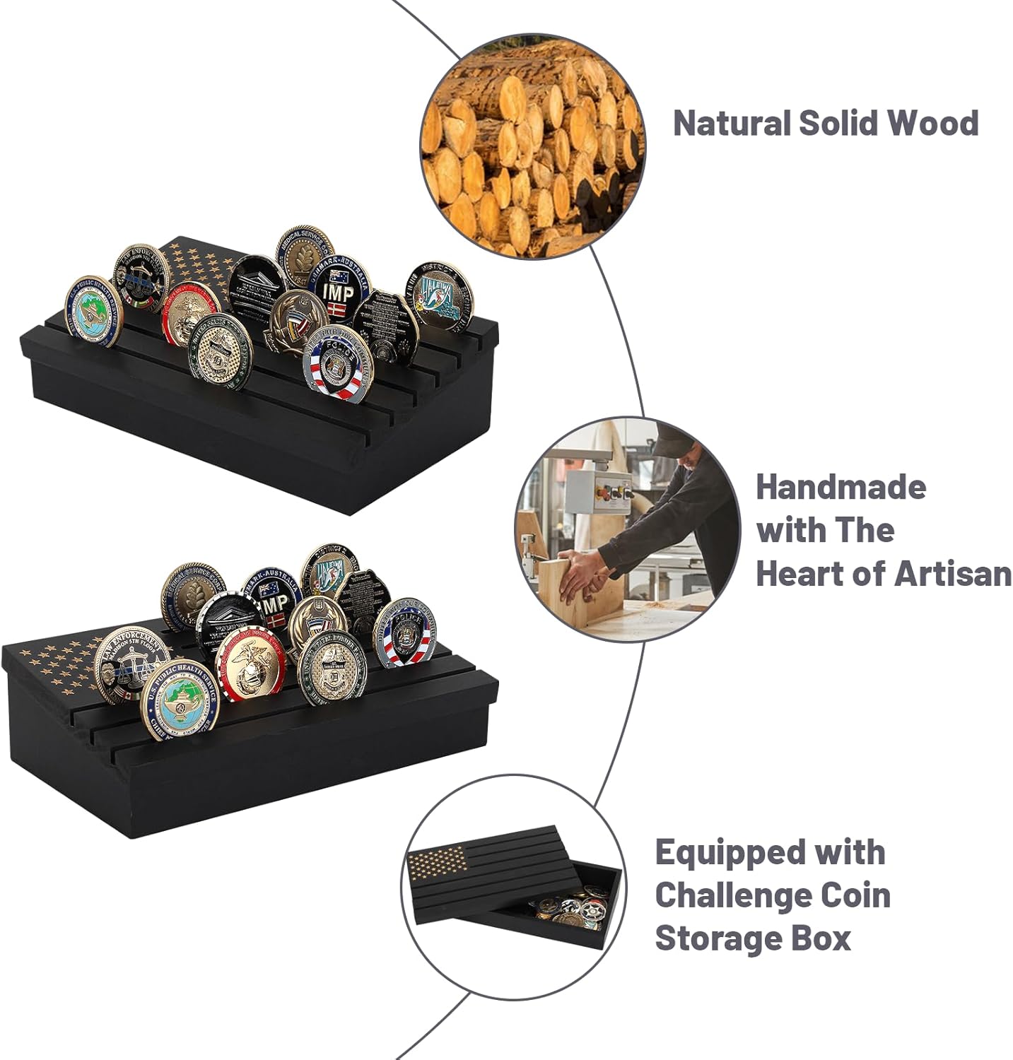 Samplife チャレンジコインディスプレイケース ミリタリーコインラックホルダー アーミーコイン ディスプレイスタンドシェルフ チャレンジコイン  ディスプレイケース チャレンジコイン専用ディスプレイケース コレクション収納 木製フレームケース コレクター ミリタリー ...
