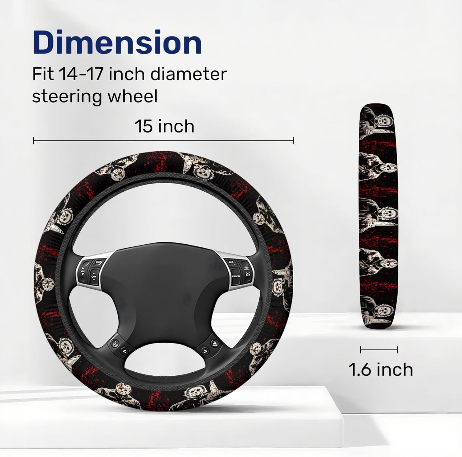 Horror Movie Characters Spring Steering Wheel Cover, Non-Slip Neoprene Car Steering Wheel Cover, Breathable Steering Wheel Covers, Sweat-Absorbing Accessories, Spring Auto Gifts - Image 2