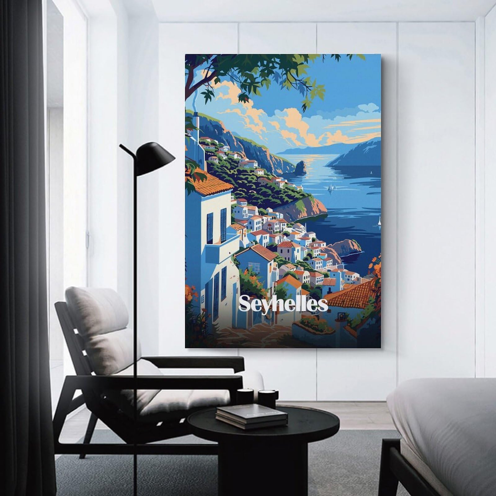 Junmoney Seychelles Coastal Town Decorative Wall Artwork, 24x36inch(60x90cm), for Work Areas, Reading Rooms Or Studios, Wall Art That Adds Style to Work Areas
