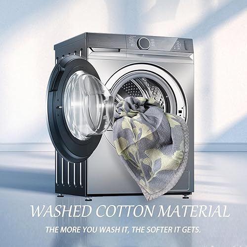 Miniatura 4 de Bifqioy Edredón de hojas de ginkgo tamaño Queen, color verde y gris, reversible, de algodón, para todas las estaciones, manta ligera de muselina