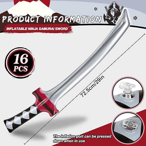 Miniatura 2 de Whaline 16 espadas inflables de Ninja Samurái, espadas ninja infladas, espada Katana inflada, accesorios de disfraz para recuerdos de fiesta,
