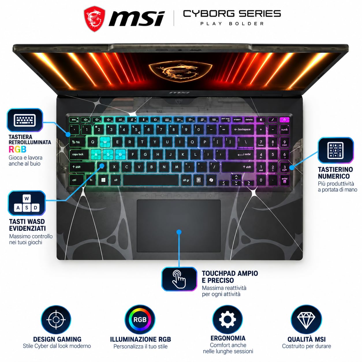msi Cyborg 15 Gaming, Intel Core 9 270H, RTX 5060 8GB, 16GB DDR5, 1TB SSD